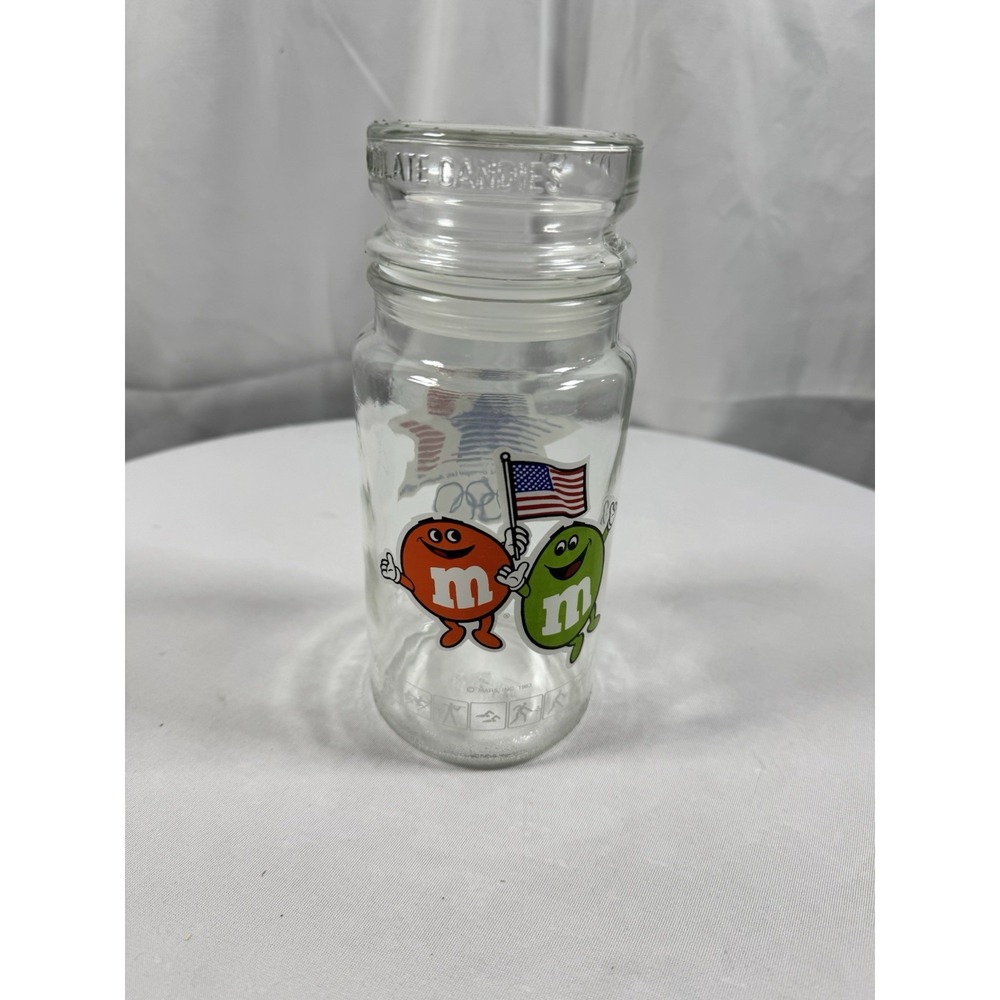 1984 Los‎ Angeles Olympics M&M's Glass Jar Mars Candy USA Flag Logo Vintage